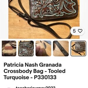 Patricia Nash Turquoise and Brown Tooled Crossbody